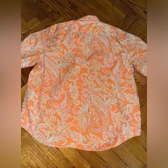 Chaps Women's Shirt Size XL Neon Orange Paisley 100% Cotton Long Sleeve Classic - Picture 10 of 10